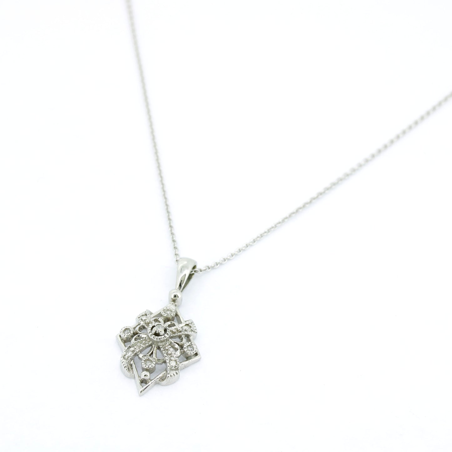 Collier 585 Gold 14 Karat Weißgold Diamanten 0,08 ct 45 cm