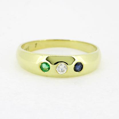 Ring 585 Gold 14 Karat Gelbgold Smaragd, Saphir, Brillant - Wert 700,-