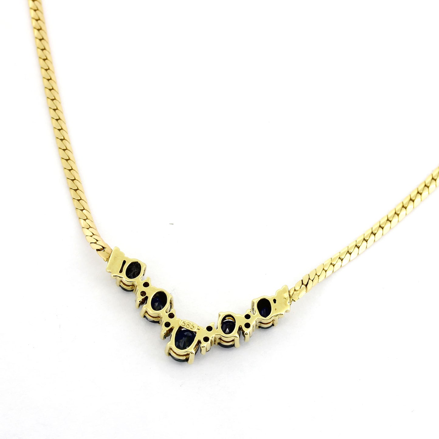 Collier 585 Gold 14 kt Gelbgold - Saphir und Diamanten - 42 cm lang
