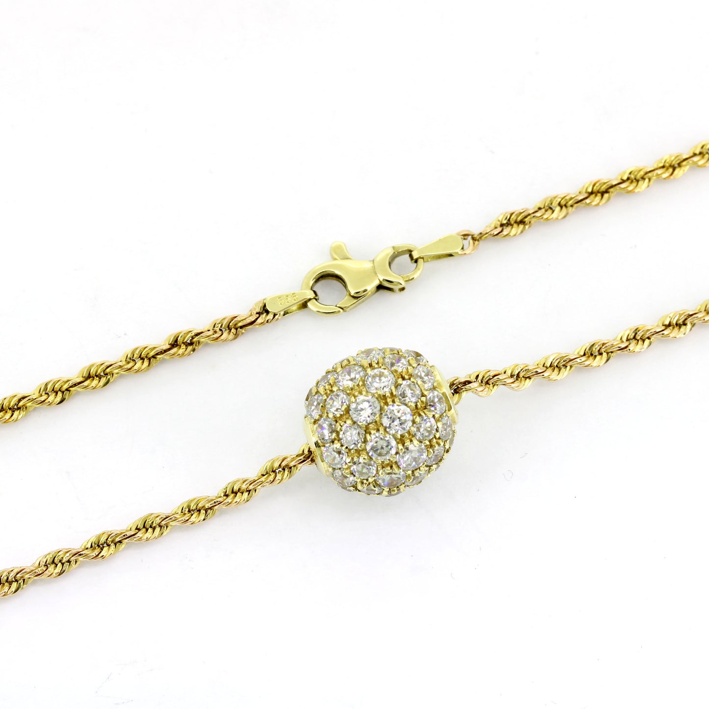 Kette mit Anhänger 585 Gold - Kugel mit Zirkonia 14 kt - Wert 1950,-