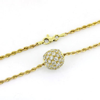 Kette mit Anhänger 585 Gold - Kugel mit Zirkonia 14 kt - Wert 1950,-