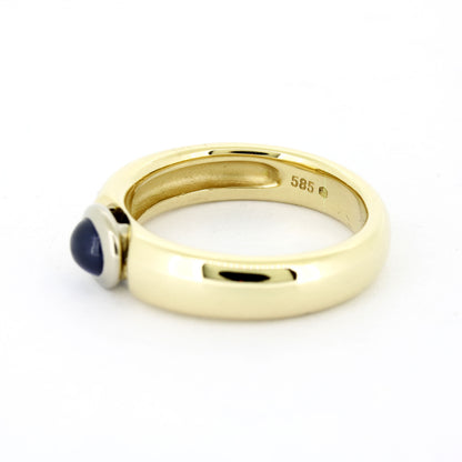 Ring 585 Gold 14 Kt bicolor massiv - Saphir Cabochon - Wert 2700,-