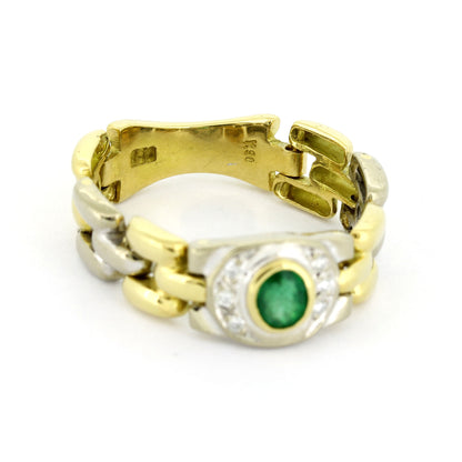Glieder Bandring 585 Gold 14 Kt mit Smaragd & Diamanten - Wert 1200,-