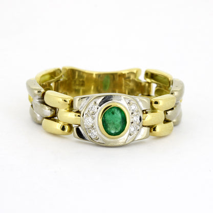 Glieder Bandring 585 Gold 14 Kt mit Smaragd & Diamanten - Wert 1200,-