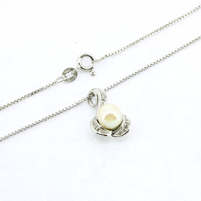 Kette mit Anhänger 585 Gold 14 Karat Weißgold Süßwasserperle, Diamanten 42 cm