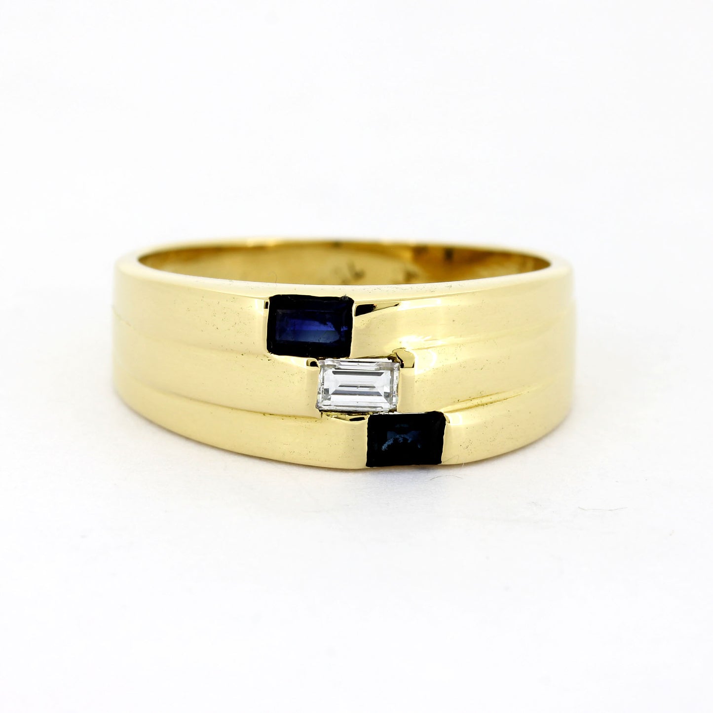 Ring 750 Gelbgold 18 Kt mit Diamant Baguette Schliff & Saphiren - Wert 1380,-