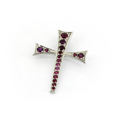 Kreuz Anhänger 585 Gold 14 kt Weißgold - Rubine