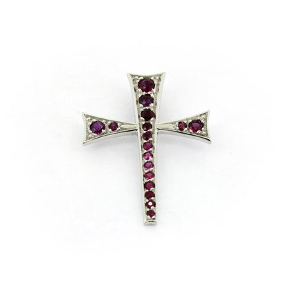 Kreuz Anhänger 585 Gold 14 kt Weißgold - Rubine