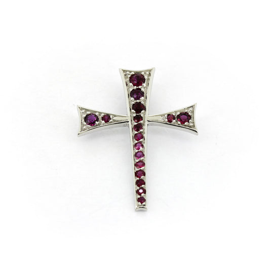 Kreuz Anhänger 585 Gold 14 kt Weißgold - Rubine