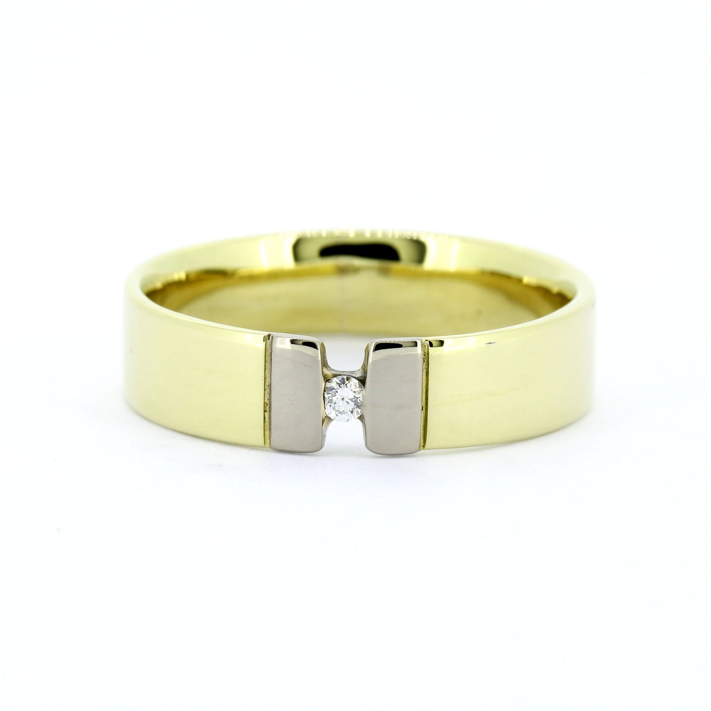 585 Gold Ring Gold Bicolor Brillant 0,03 ct W/SI Gr. 54 massiv- Wert 1100,-