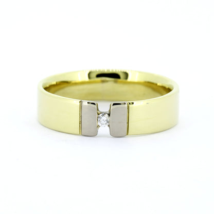 585 Gold Ring Gold Bicolor Brillant 0,03 ct W/SI Gr. 54 massiv- Wert 1100,-