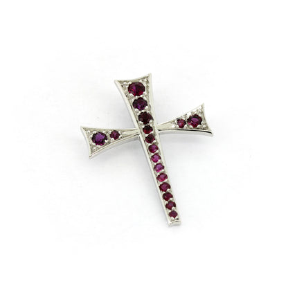 Kreuz Anhänger 585 Gold 14 kt Weißgold - Rubine