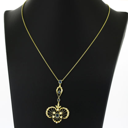 Collier 585 Gelbgold – Süßwasserperlen & Blautopas-Anhänger – 40 cm