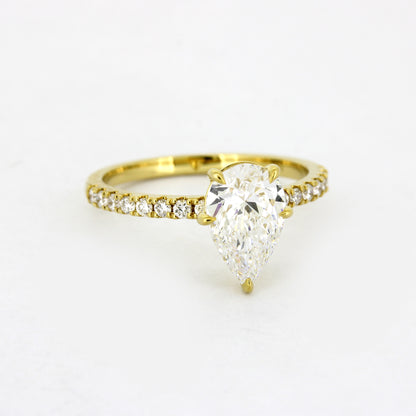 Ring 585 Gold 14 kt Gold - 1,50 ct Diamant tropfen VVS - CVD Labor Diamant