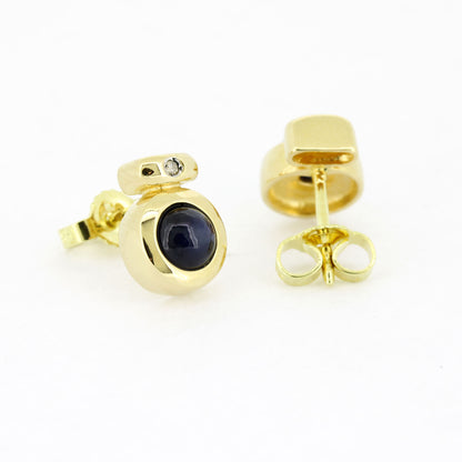 Ohrringe Stecker 585 Gold 14 Kt - Saphir cabochon und Diamanten - Wert 500,-