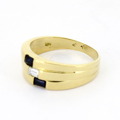 Ring 750 Gelbgold 18 Kt mit Diamant Baguette Schliff & Saphiren - Wert 1380,-