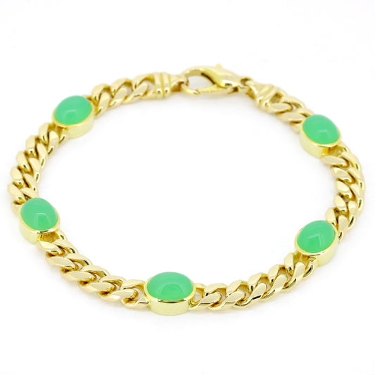Armband 585 Gold 14 Karat Gelbgold Chrysopras 20,5 cm - Wert 7080,-