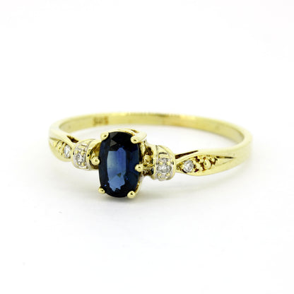 585 Gold Ring Gelbgold Saphir ca. 0,20 ct + Diamanten Gr. 57 elegant- Wert 540,-
