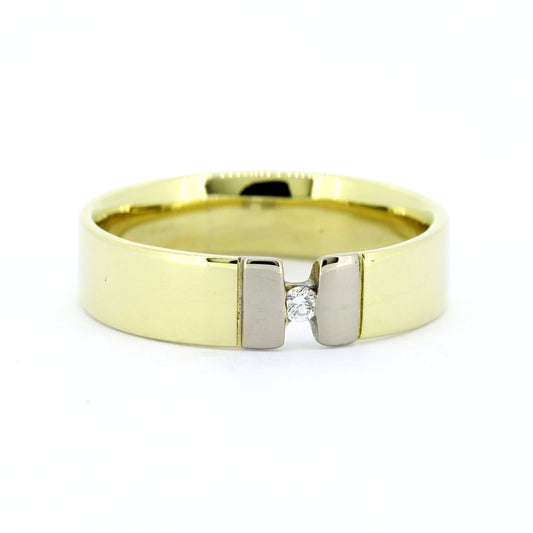 585 Gold Ring Gold Bicolor Brillant 0,03 ct W/SI Gr. 54 massiv- Wert 1100,-