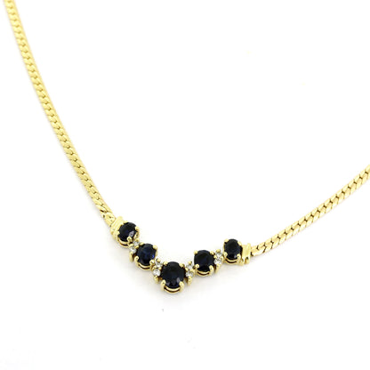 Collier 585 Gold 14 kt Gelbgold - Saphir und Diamanten - 42 cm lang