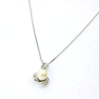 Kette mit Anhänger 585 Gold 14 Karat Weißgold Süßwasserperle, Diamanten 42 cm