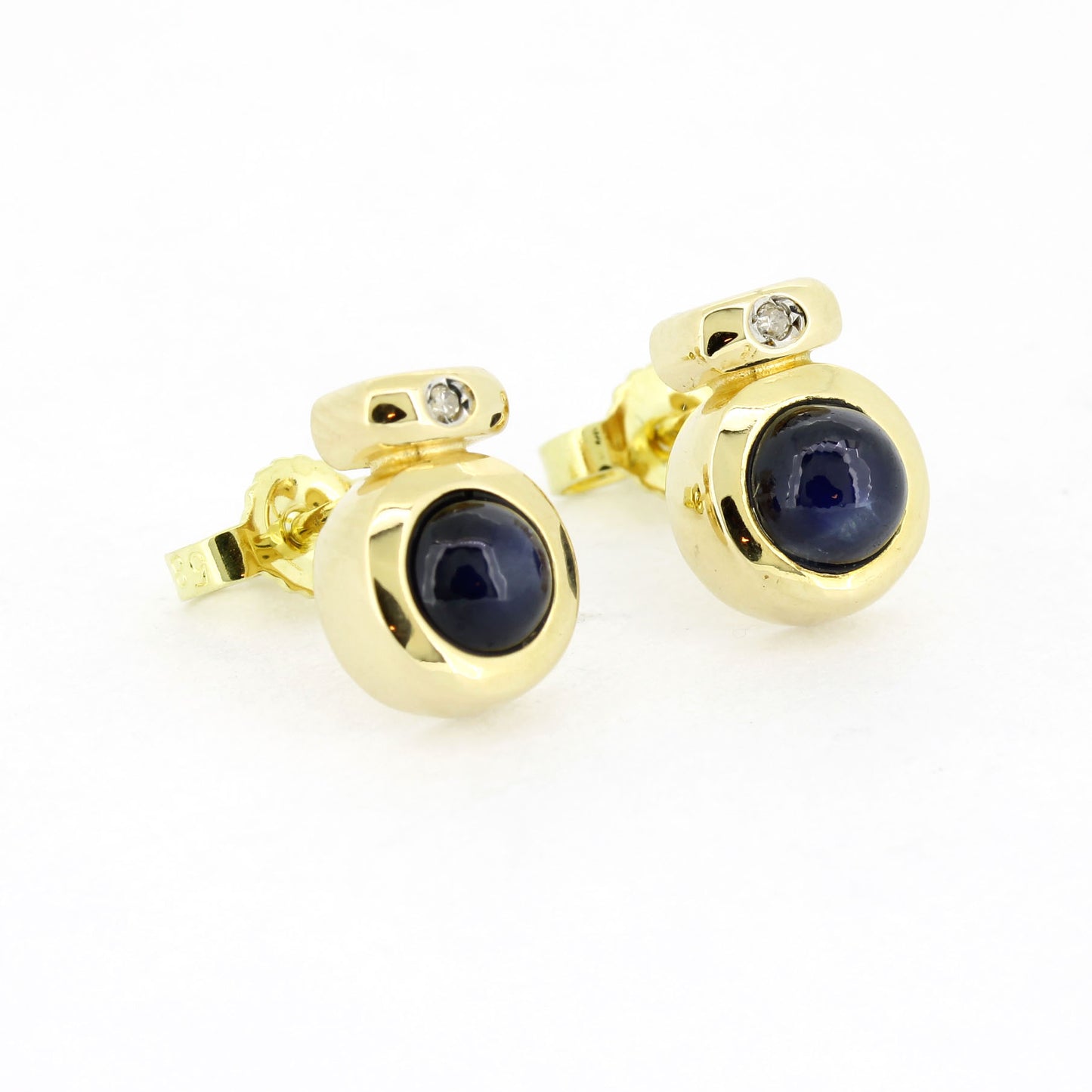 Ohrringe Stecker 585 Gold 14 Kt - Saphir cabochon und Diamanten - Wert 500,-