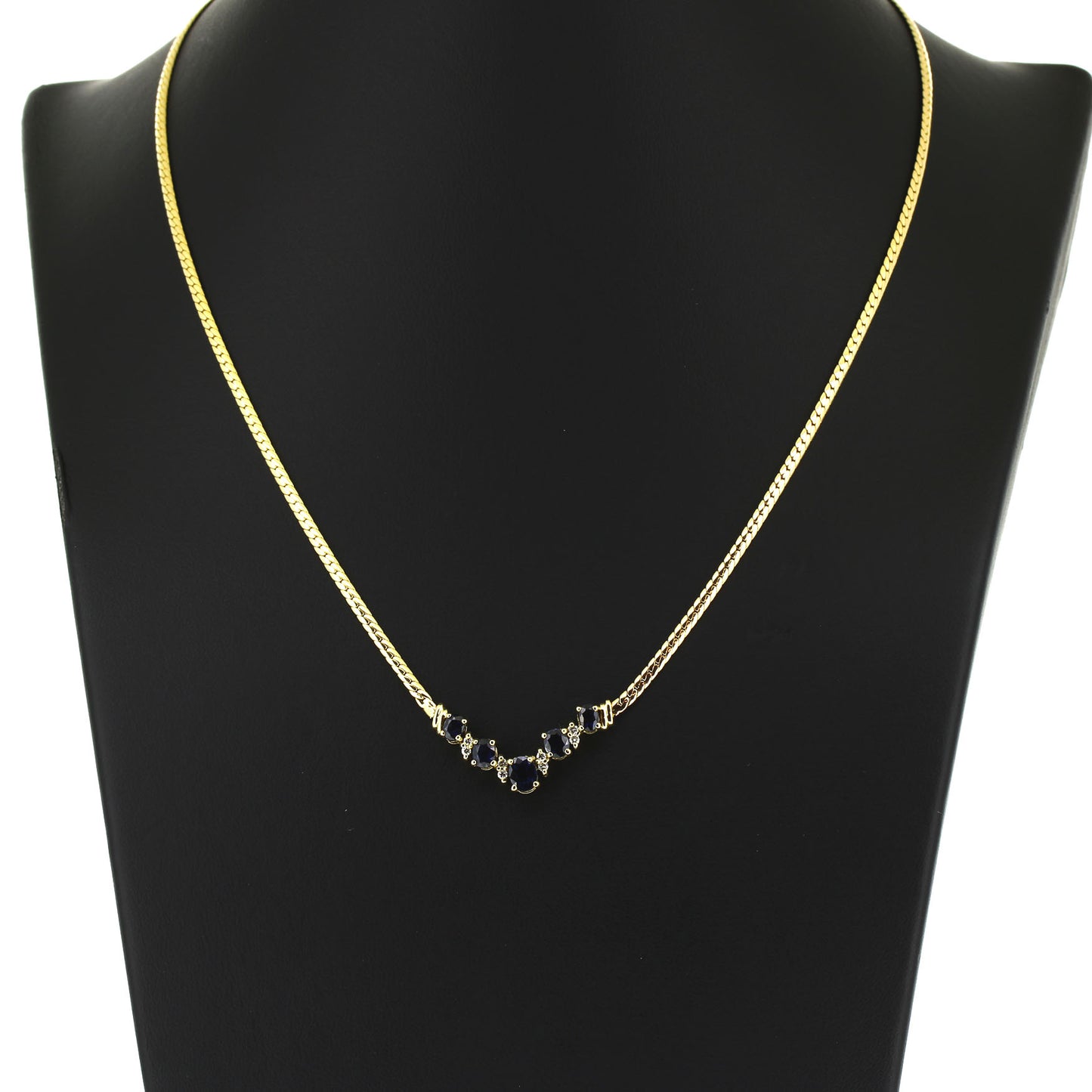 Collier 585 Gold 14 kt Gelbgold - Saphir und Diamanten - 42 cm lang
