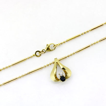 Kette mit Anhänger - 333 & 585 Gelbgold - Saphir & Zirkonia - Wert 780,-
