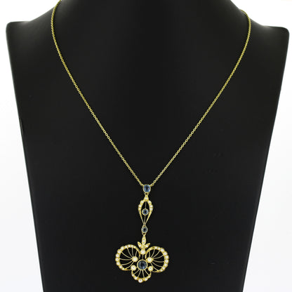Collier 585 Gelbgold – Süßwasserperlen & Blautopas-Anhänger – 40 cm