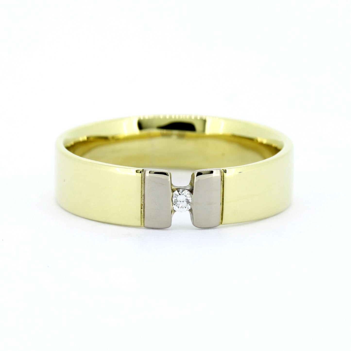 585 Gold Ring Gold Bicolor Brillant 0,03 ct W/SI Gr. 54 massiv- Wert 1100,-