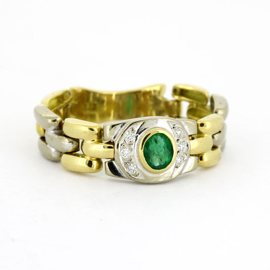 Glieder Bandring 585 Gold 14 Kt mit Smaragd & Diamanten - Wert 1200,-