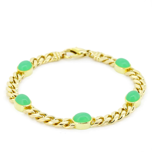 Armband 585 Gold 14 Karat Gelbgold Chrysopras 20,5 cm - Wert 7080,-