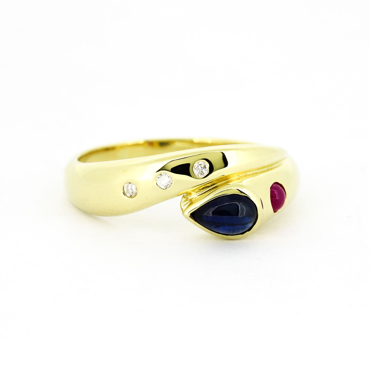 Ring 585 Gelbgold – Rubin, Saphir & Brillant ca. 0,025 ct – G55