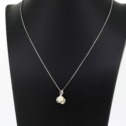Kette mit Anhänger 585 Gold 14 Karat Weißgold Süßwasserperle, Diamanten 42 cm