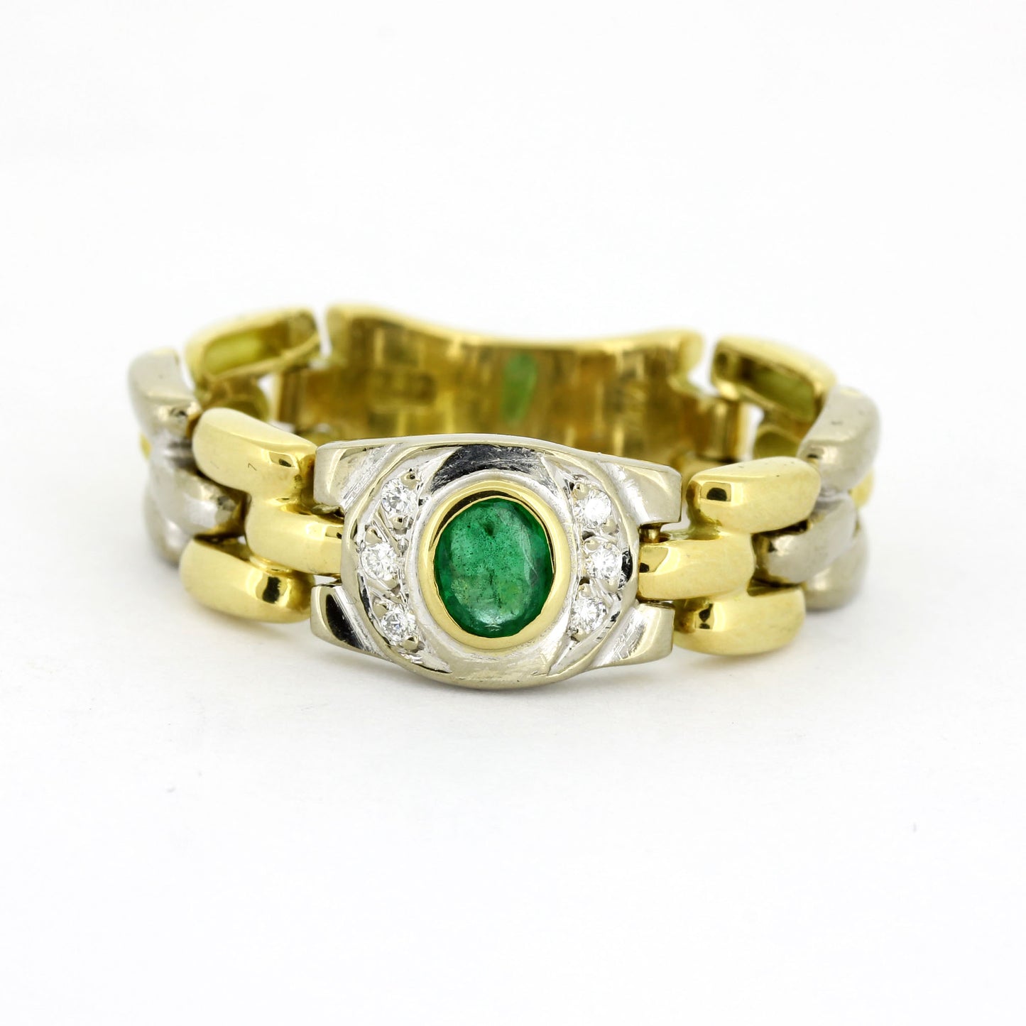 Glieder Bandring 585 Gold 14 Kt mit Smaragd & Diamanten - Wert 1200,-