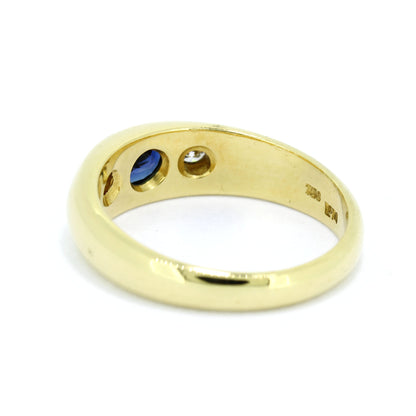 Saphir Band Ring 750 Gold 18 Kt Gelbgold - Diamant 0,12 ct H - SI - Wert 1040,-