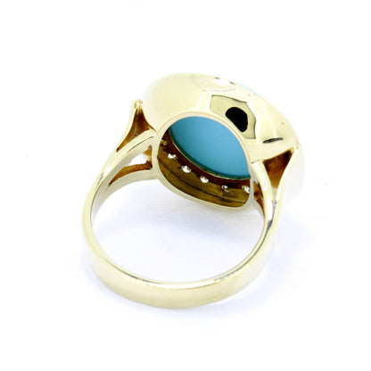 Türkis Cabochon Ring mit 0,45 ct Brillanten SI in 585er Gold 14 Kt - Wert 1420,-