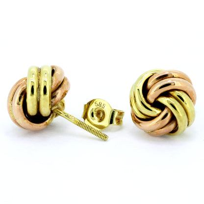 Knoten Ohrringe 585 Gold 14 Kt Gelbgold und Rotgold - Wert 270,-