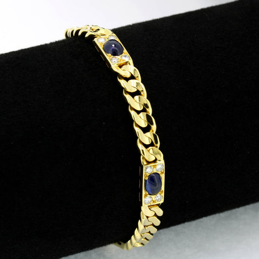 Saphir Cabochon Armband 750 Gold 18 Kt Gelbgold - Brillanten - Wert 3600,-