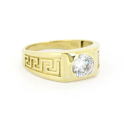Ring mit Griechischem Schlüsselmuster 585er Gelbgold - Zirkonia Stein Wert 350,-