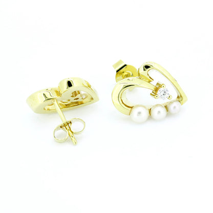 Herzform Ohrringe 585 Gold 14 Kt Gelbgold - Perlen und Zirkonia - Wert 580,-