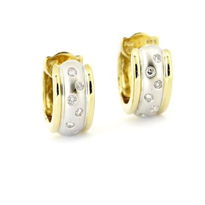 Ohrringe Creolen 585 Gold 14 Kt - 12 Diamanten ca. 0,12 ct H - SI - Wert 1030,-