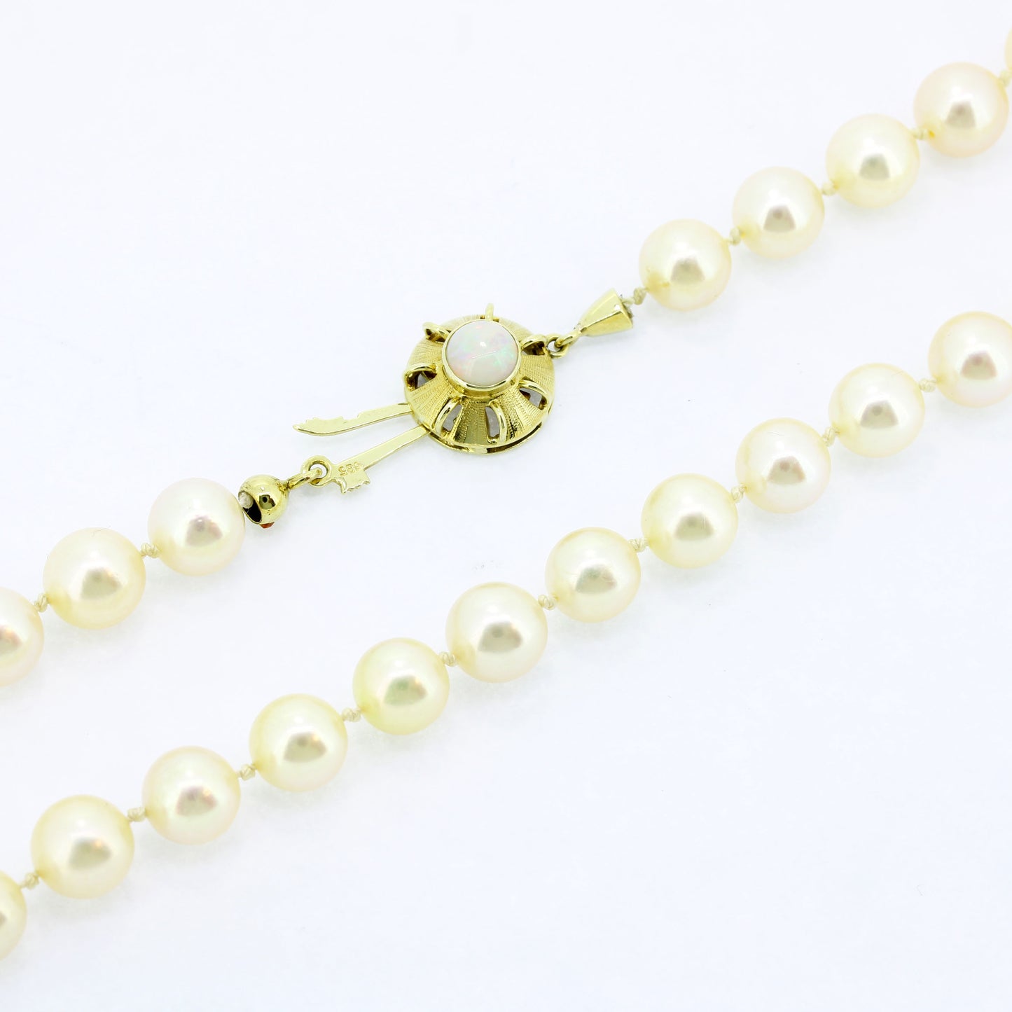 Süßwasser Perlenkette 585 Gold 14 Kt Opal Verschluss- 50 cm - Wert 720,-