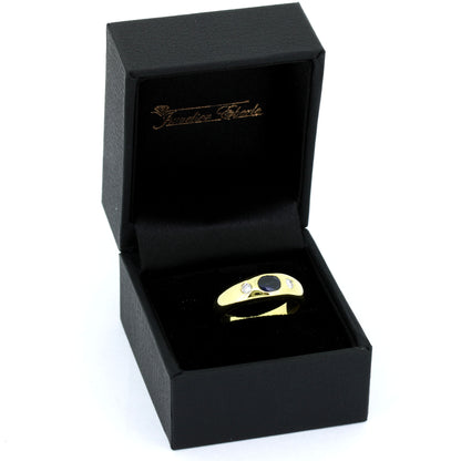 Saphir Band Ring 750 Gold 18 Kt Gelbgold - Diamant 0,12 ct H - SI - Wert 1040,-