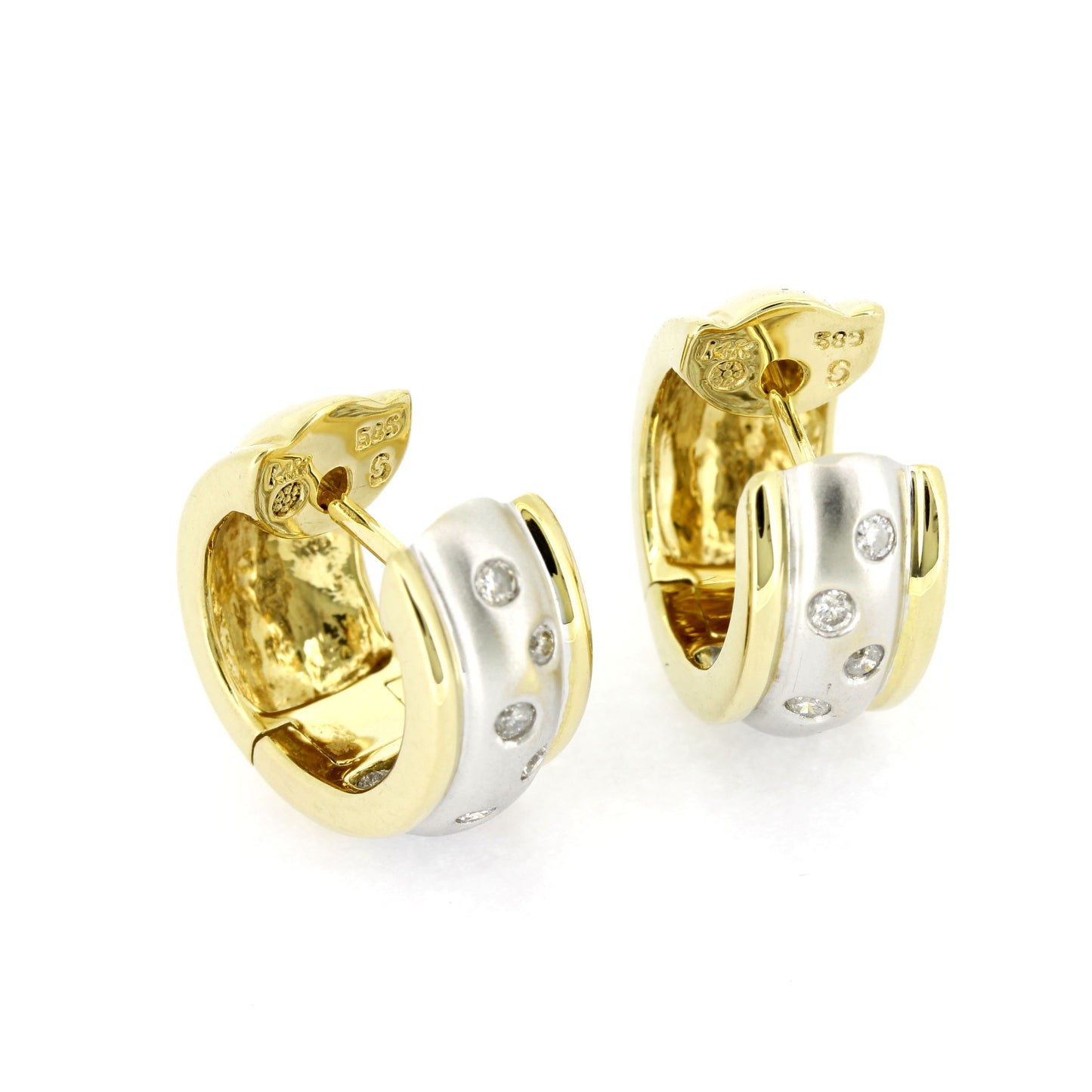 Ohrringe Creolen 585 Gold 14 Kt - 12 Diamanten ca. 0,12 ct H - SI - Wert 1030,-