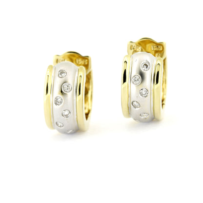 Ohrringe Creolen 585 Gold 14 Kt - 12 Diamanten ca. 0,12 ct H - SI - Wert 1030,-