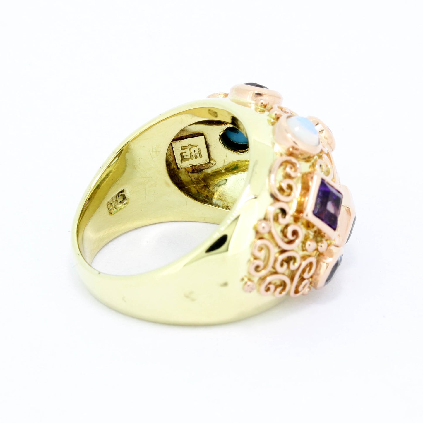 Ring 585 Gold 14 Kt Gelbgold, Rotgold mit mehreren Edelsteinen - Wert 1240,-